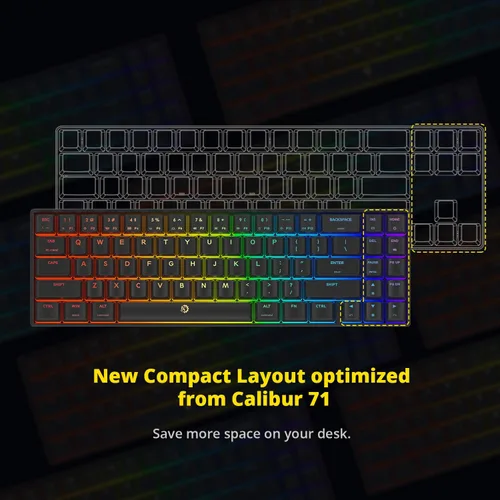 Vista 2 de DREVO Calibur V2 TE RGB - Teclado mecánico para juegos con cable 60%, compacto de 71 teclas, funciona para PCMac, USB tipo C desmontable