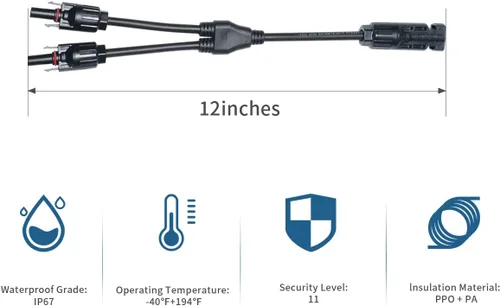 Vista 6 de ELFCULB 1 par de conectores de panel solar, 1 pie de cable adaptador paralelo de rama en Y, 1 macho a 2 hembras (M/FF) y 1 hembra a 2 machos (F/MM)