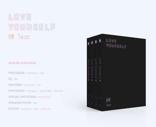 Vista 2 de BTS -[Love Yourself 'Tear'] 3er álbum 4 Ver Set CD+Póster+104p PhotoBook+20p Mini Book+1p PhotoCard+1p Staing PhotoCard+Beneficio de preventa+Juego
