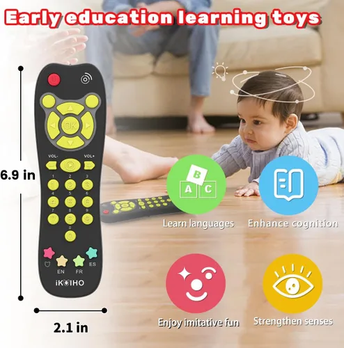Vista 4 de Juguete de Control Remoto para Bebé, Juguete de Control Remoto de TV Realista para Niños Pequeños con Luz y Sonido, Juguete de Aprendizaje Educativo