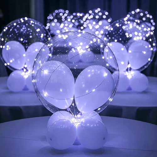 Vista 3 de Globos blancos con luz LED, globos transparentes para fiesta y decoración de boda y cumpleaños para mujeres