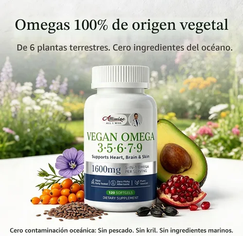 Vista 4 de Omega vegano 3 5 6 7 9 cápsulas blandas 1600 mg a base de plantas DHA EPA