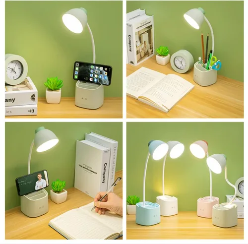 Vista 5 de Fantasee Lámpara LED de escritorio, 3 modos de iluminación, regulable al tacto, 9 de brillo, lámpara de mesa con batería recargable con soporte