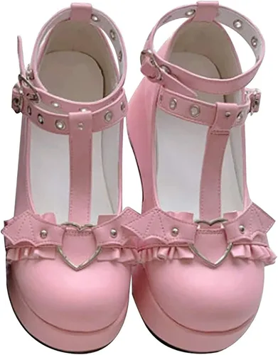 Vista 5 de Lindos zapatos Sweet Mary Jane de tacón bajo grueso Lolita Cuñas T-Straps Oxfords gótico Punk Plataforma Zapatos de vestir con punta redonda