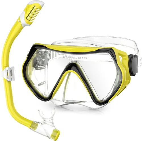Vista 20 de Snorkeling Gear, Dry Snorkel Set180° Panoramic Wide View,Anti-Fog Scuba Diving Mask, Professional Snorkeling Gear for Free Breathing, Swimming