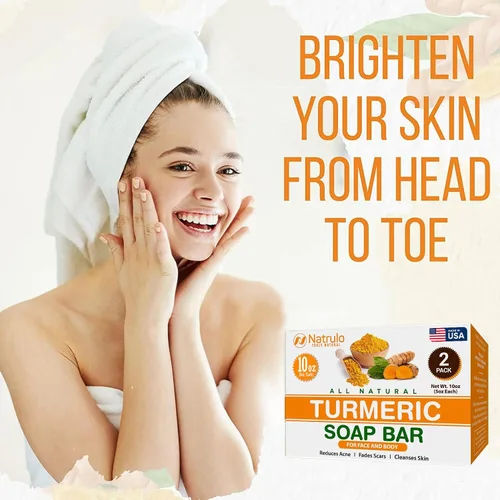 Vista 5 de Barra de jabón de cúrcuma para cara y cuerpo – Jabón natural iluminador de piel para manchas oscuras, áreas íntimas, axilas – El lavado facial
