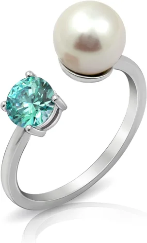 Vista 16 de Amazon Essentials Anillo de perlas de agua dulce con circonita cúbica de plata esterlina chapada en platino (anteriormente colección Amazon)