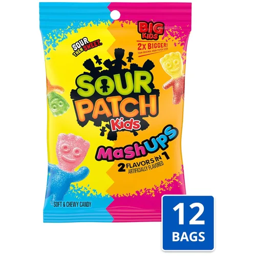 Vista 4 de SOUR PATCH KIDS Heads - 2 sabores en 1 caramelo suave y masticable, bolsas de 12 - 8 onzas