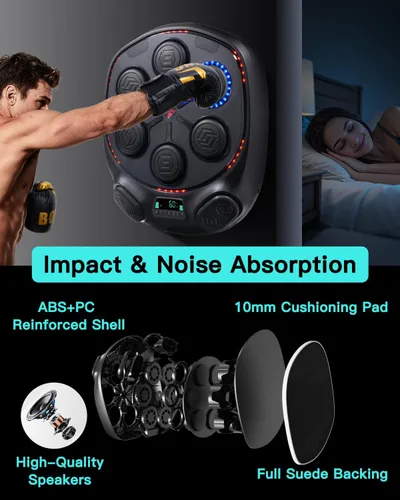 Vista 6 de shroop Máquina de boxeo musical para adultos y niños: entrenador interactivo de perforación Bluetooth montado en la pared, alta sensibilidad