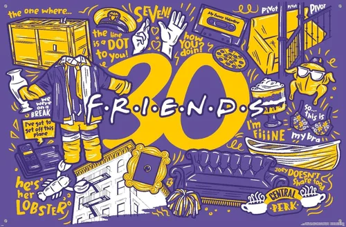 Vista 4 de Trends International Friends 30th - Purple Wall Poster, 22.37" x 34.00", Premium Poster & Push Pin Bundle