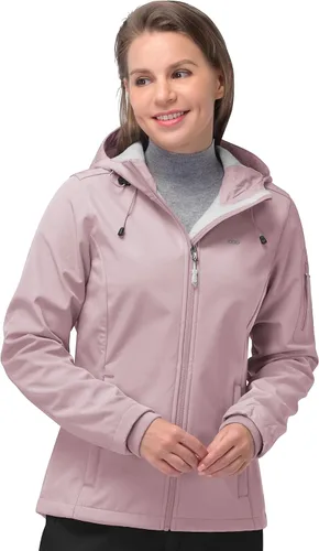 Vista 17 de 33,000ft Chaqueta de softshell para mujer, chaqueta cálida con forro polar, ligera con capucha, impermeable, para senderismo al aire libre Rojo Berry