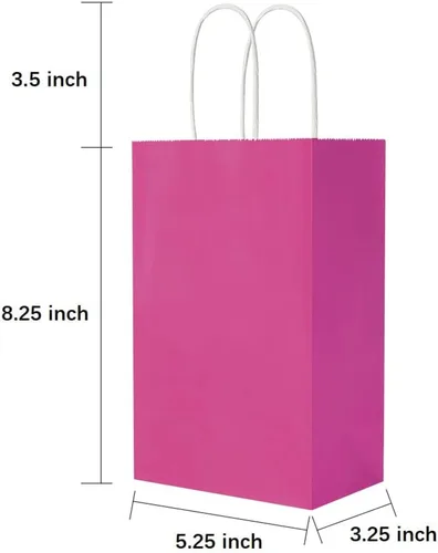 Vista 5 de Oikss Cada paquete de 50 bolsas pequeñas de papel kraft amarillo y fucsia con asas a granel