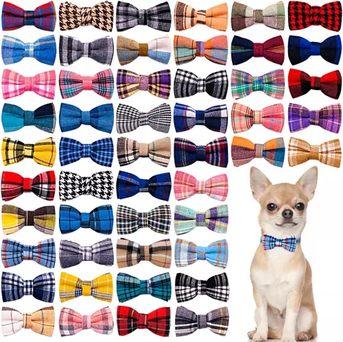 Vista 8 de PET SHOW 30 corbatines a cuadros para perros pequeños, corbatines para perros a granel para cachorros, accesorios para collar de mascotas