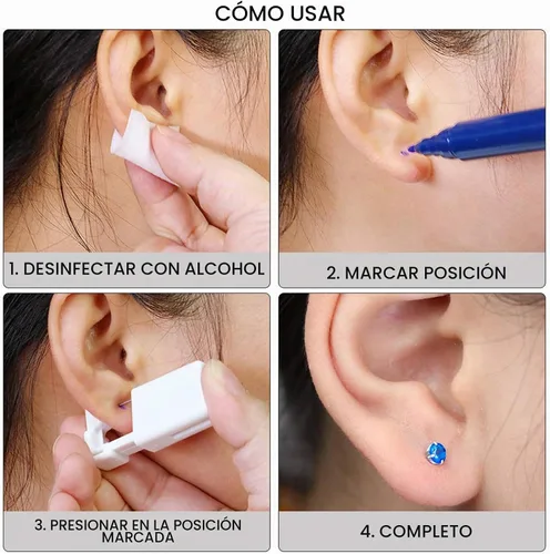 Vista 5 de Kits de Perforación de Orejas, Pistola Desechable de Perforación de Orejas Precargada con Aretes de Circonita Cúbica, Kits de Perforación Corporal