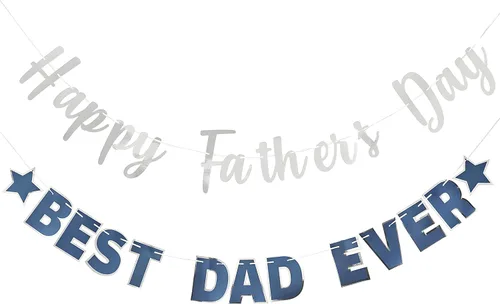 Vista 10 de Pancarta dorada con texto en inglés «Happy Father's Day» para el Día del Padre, decoración de fiesta del padre, guirnalda de fondo para el día