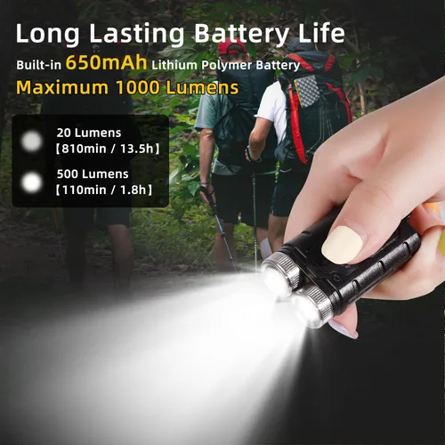 Vista 8 de KunHe K2 Paquete de 2 Linterna de Bolsillo de 1000 Lúmenes Linterna de Llavero con Imán Trasero Súper Brillante Recargable Rellenos para Calcetines