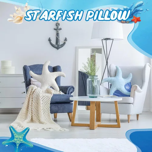 Vista 4 de Tatuo 2 almohadas de playa bonitas con forma de pez de estrella de mar de 22 pulgadas, almohadas de felpa con forma de estrella de playa, decoración