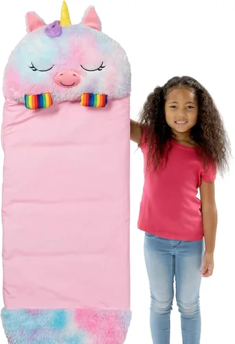 Vista 9 de Happy Nappers: Saco de dormir con almohada y bolsa para dormir: Mediano - Unicornio arcoíris - 54 x 20 pulgadas, personaje de animal de peluche