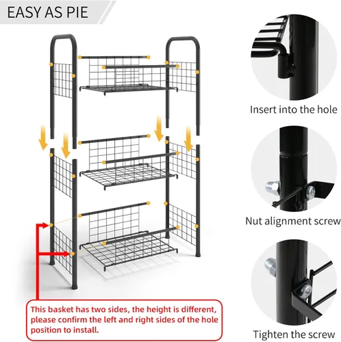 Vista 10 de PROXRACER Estante Independiente de 3 Niveles, Organizador de Estantes para Baño con Pies Ajustables, Torre de Almacenamiento de Metal y Acero