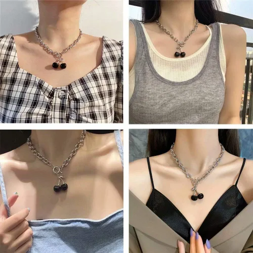 Vista 3 de MUGEER BTY Collar de gargantilla con cadena de corazón, collar de gargantilla punk ajustable a la moda para niñas y mujeres