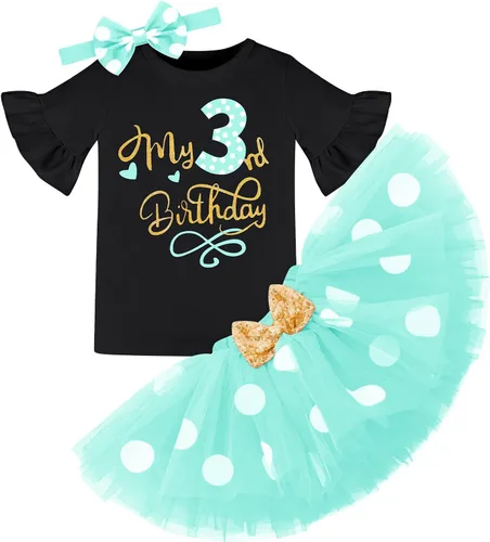 Vista 2 de IBTOM CASTLE It's My 3rd Birthday Outfits Ropa de tres fiestas para niños, camisa de lunares, falda tutú, falda de princesa, sesión de fotos