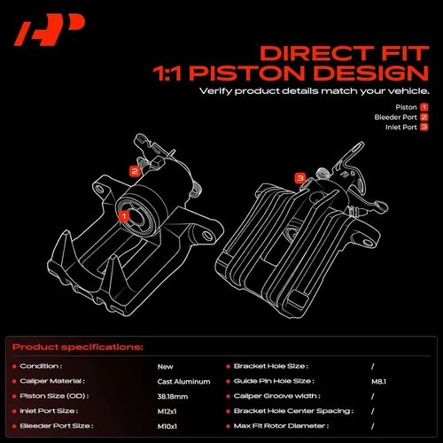 Vista 3 de A-Premium Conjunto de Pinza de Freno de Disco sin Soporte Compatible con Modelos Volkswagen y Audi - A3 2010-2013, Para Jetta 2012-2018, Golf 2011