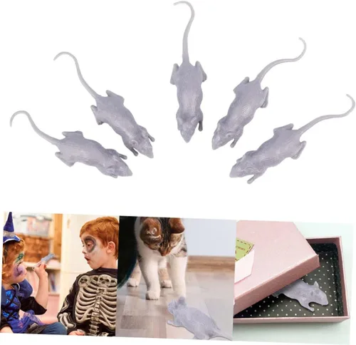 Vista 7 de Abaodam 10pcs Halloween Simulation Mouse Prank Realistic Soft Mice for Decor Creepy Party Props Funny Trick for Halloween Festivities Grey