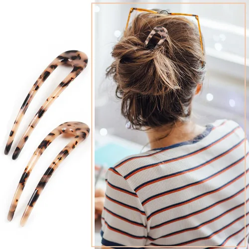 Vista 5 de Paquete de 2 horquillas para el cabello francés Benefree de 5.1 pulgadas en forma de U marfil para cabello fino y grueso, palillos de pelo clásicos