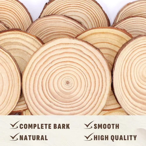 Vista 5 de FUMILE Rebanadas de madera natural sin terminar de 3.5-4 pulgadas, 10 piezas de discos redondos de madera con corteza de árbol, rondas de madera
