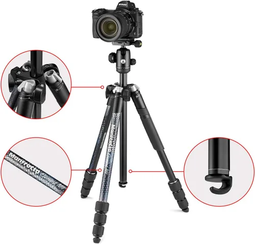 Vista 2 de Manfrotto Element MII MKELMII4BK-BH - Trípode de aluminio para cámara de viaje con adaptador de trípode de conexión rápida 323 RC2