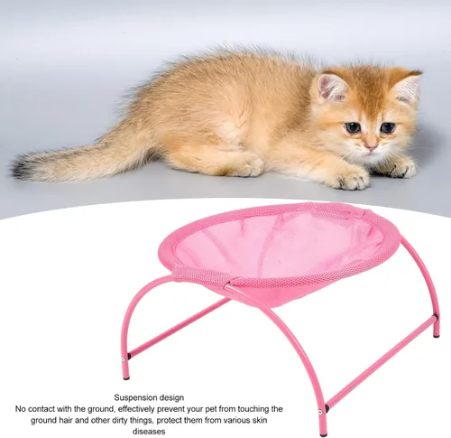 Vista 5 de Hamaca para gatos, lona de acero inoxidable desmontable elevada elevada, cama hamaca para mascotas, para uso en interiores y exteriores, rosa