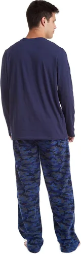 Vista 2 de Cherokee Men's Pajama Set, Long Sleeve Cotton Top & Micro Fleece Pants, Breathable Cozy Loungewear