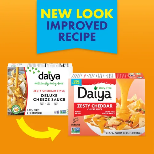 Vista 5 de Daiya Salsa de Queso Cheddar Picante Sin Lácteos, Salsa Cremosa y Rica a Base de Plantas, 14.2 oz (Paquete de 8)