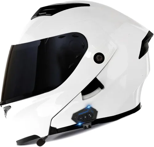 Vista 36 de Casco modular Bluetooth para motocicleta, aprobado por DOT, abatible, de cara completa, integrado, antivaho, doble visera, casco para motocicleta