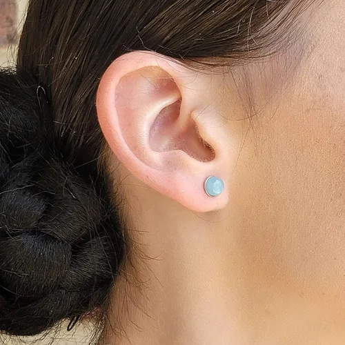 Vista 91 de Pendientes naturales de 0.236 in con chapado en oro blanco sobre plata de ley, bisel cabujón de piedras preciosas regalo de joyería para ella