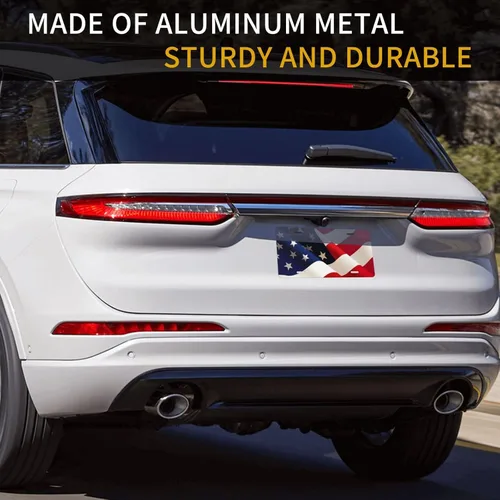 Vista 2 de Placa de matrícula patriótica con bandera americana, estrellas y rayas de aluminio, cubierta de placa de matrícula delantera para automóvil