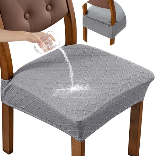 Vista 43 de Genina Juego de 2 fundas impermeables para sillas de comedor, fundas elásticas de jacquard extraíbles y lavables, sin fundas traseras, color beige