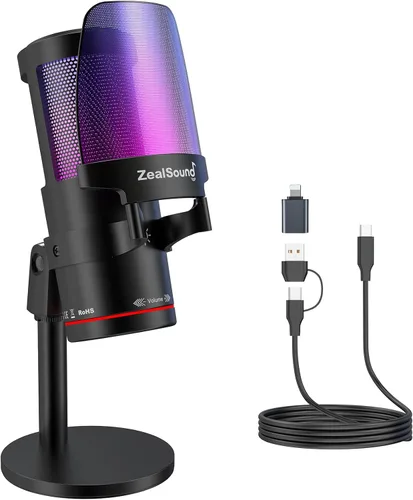 Vista 10 de ZealSound Micrófono para juegos para Xbox, micrófono USB para PC, Mac, iPhone y Android, reducción de ruido, silencio de un solo toque, control
