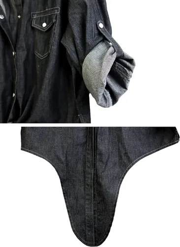 Vista 5 de Omoone Camisa corta de mezclilla para mujer, con manga 34 y nudo