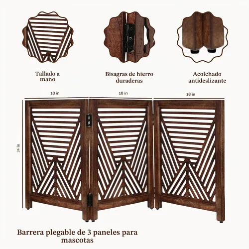 Vista 5 de Lightnpro - Puerta geométrica de madera para perros, barrera plegable independiente para uso en interiores, puerta de seguridad para perros, gatos