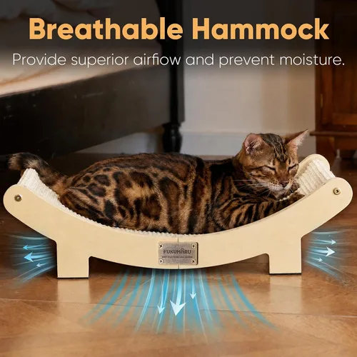 Vista 6 de FUKUMARU Extra Large Sisal Cat Scratcher Bed Indoor Sturdy Wood Scratch Bed 27.4 Inch Large Cat Scratching Bed Scratch Pad, 100% Natural Sisal Cat