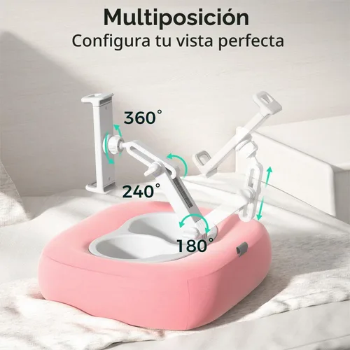 Vista 4 de Soporte de almohada para tableta, soporte ajustable para Kindle con 2 cuencos para aperitivos, soporte ajustable para iPad de 360° para cama