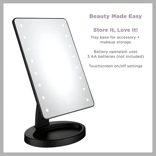 Vista 2 de Conair Espejo de maquillaje iluminado, espejo de tocador LED con base de almacenamiento, funciona con pilas en negro