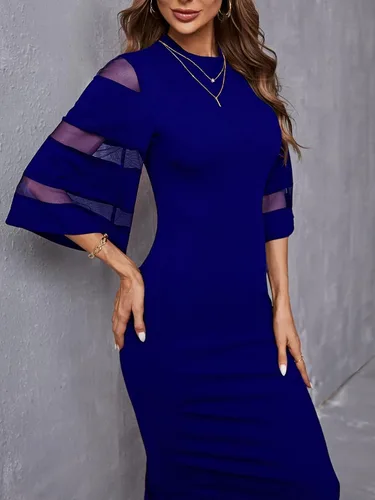 Vista 5 de Floerns Vestido midi de malla de contraste para mujer, con cuello alto