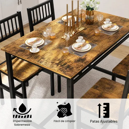 Vista 5 de AWQM Juego de mesa de comedor para 4, mesa industrial con juego de sillas
