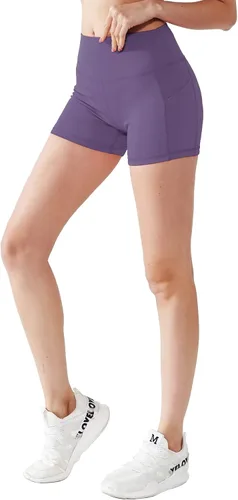 Vista 5 de CADMUS - Pantalones cortos deportivos de tiro alto para mujer, para yoga, acondicionamiento físico y correr, con bolsillos profundos