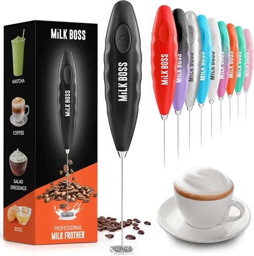 Vista 7 de Milk Boss Espumador de leche para café, juego completo de regalo de café con soporte ultra mejorado, fabricante de espuma de mano, mezclador