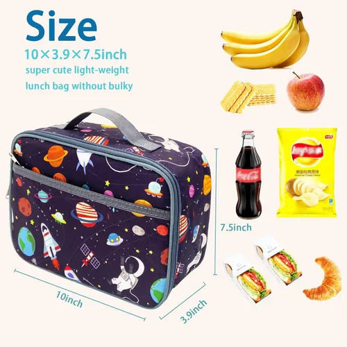 Vista 3 de Kulle - Lonchera de astronauta para niños, bolsa de almuerzo con tema espacial aislada, lonchera térmica reutilizable para niños, para la escuela