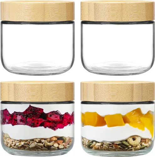 Vista 11 de NETANY Paquete de 6 tarros de vidrio de 16 onzas con tapas herméticas, recipientes de avena durante la noche con tapas de bambú, tarros de ensalada