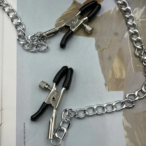 Vista 3 de Abrazaderas de cadena corporal con gargantilla ajustable de piel sintética, collar de acero inoxidable, abrazadera sin perforación, clips